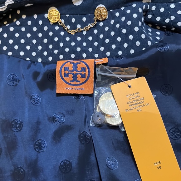 Tory Burch 'Leonora' Polka Dot Fringe Jacket, Navy Blue, size 10 - Picture 14 of 14